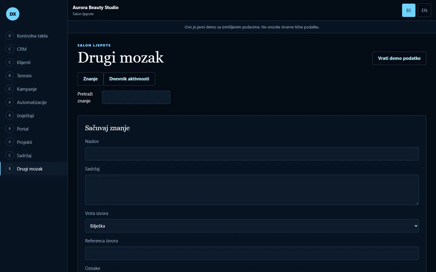 GrowthOS Second Brain prikaz povezanog poslovnog znanja